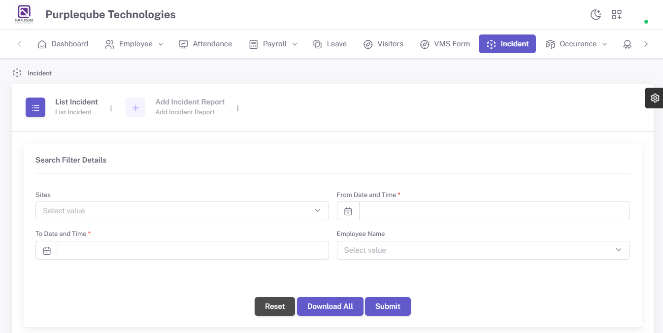 Incident Search Interface